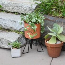10" Wide Planter Pot Burnt Sienna Galvanized Steel With Black Wrought Iron Plant Stand - ACHLA Designs