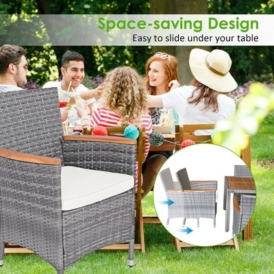 Costway 7PCS Patio Rattan Dining Set Acacia Wood Table Cushioned Chair Mix Gray 6 Costway 7PCS Patio Rattan Dining Set Acacia Wood Table Cushioned Chair Mix Gray - Image 6
