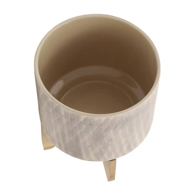 Sagebrook Home 12"x10" Mesh Ceramic Planter Pot With Stand Tan 3 Sagebrook Home 12"x10" Mesh Ceramic Planter Pot With Stand Tan - Image 3