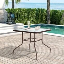 Outdoor Square Dining Table With Umbrella Hole - Crestlive Products