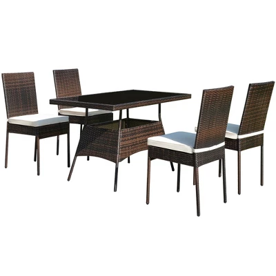 Costway 5 PCS Patio Rattan Dining Set Glass Table High Back Chair Garden Deck Mix Brown 8 Costway 5 PCS Patio Rattan Dining Set Glass Table High Back Chair Garden Deck Mix Brown - Image 8