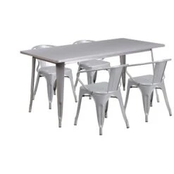 Flash Furniture Commercial Grade 31.5" X 63" Rectangular Metal Indoor-Outdoor Table Set With 4 Arm Chairs -Outdoor Garden Store GUEST 8c01ea0e 9b3f 4585 96b9 7d07731d0725
