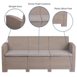 Merrick Lane Outdoor Furniture Resin Sofa Faux Rattan Wicker Pattern Patio 3-Seat Sofa With All-Weather Cushions -Outdoor Garden Store GUEST 8d26b94b 2c4b 48d9 99fd fa81689edd61