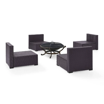 Biscayne 5pc Outdoor Wicker Conversation Set With 4 Armless Chairs & Fire Pit - Mocha - Crosley 7 Biscayne 5pc Outdoor Wicker Conversation Set With 4 Armless Chairs & Fire Pit - Mocha - Crosley - Image 7