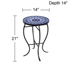 Teal Island Designs Modern Black Round Outdoor Accent Side Table 14" Wide Light Blue Mosaic Tabletop Front Porch Patio Home House Balcony -Outdoor Garden Store GUEST 8dc2f674 8716 4137 87db e41224f3923e