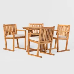 Saracina Home 5pc Modern Slatted Acacia Outdoor Dining Set With Round Table -Outdoor Garden Store GUEST 8dc53612 7be6 4a13 bb62 ccfb9aa09886