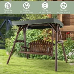 Costway 2 Person Wooden Garden Swing Bench Chair W/ Adjustable Canopy For Garden Porch -Outdoor Garden Store GUEST 8e3003bc ed32 4024 8210 0fcca5487f90