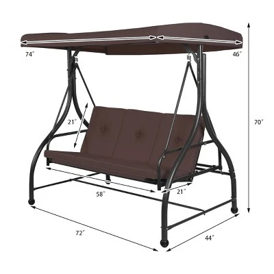 Costway Converting Outdoor Swing Canopy Hammock 3 Seats Patio Deck Furniture Brown 1 Costway Converting Outdoor Swing Canopy Hammock 3 Seats Patio Deck Furniture Brown