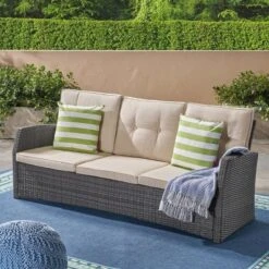 Sanger Wicker Sofa - Gray/Beige - Christopher Knight Home -Outdoor Garden Store GUEST 8f8dbec4 23bd 4091 bc14 c47d7a333dd7