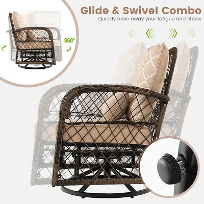 Costway Patio 3PCS Wicker Swivel Rocker Set 2 Rocking Chairs 360 Degrees With Coffee Table 5 Costway Patio 3PCS Wicker Swivel Rocker Set 2 Rocking Chairs 360 Degrees With Coffee Table - Image 5