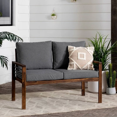 Saybrook Modern Metal And Wood Patio Loveseat - Gray/Dark Brown - Saracina Home 1 Saybrook Modern Metal And Wood Patio Loveseat - Gray/Dark Brown - Saracina Home