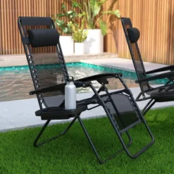 Merrick Lane Set Of 2 Folding Mesh Upholstered Zero Gravity Chair With Removable Pillow And Cupholder Tray -Outdoor Garden Store GUEST 90c1c11f 03cf 412d a9dd 2f141e4085b3