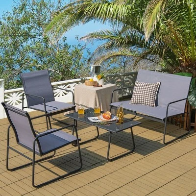 Costway 4-Piece Metal Patio Furniture Chat Set Outdoor Conversation Table Garden 2 Costway 4-Piece Metal Patio Furniture Chat Set Outdoor Conversation Table Garden - Image 2
