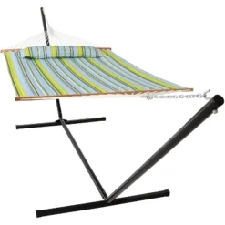Sunnydaze Decor Sunnydaze 2-Person Quilted Fabric Spreader Bar Hammock With Detachable Pillow And Stand - 400 Lb Weight Capacity/15' Stand -Outdoor Garden Store GUEST 91ababe6 e5a9 472f 997d c3b0b5adbf2e