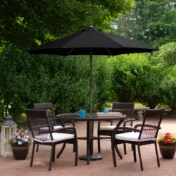 Northlight 7.5ft Outdoor Patio Market Umbrella With Hand Crank, Black