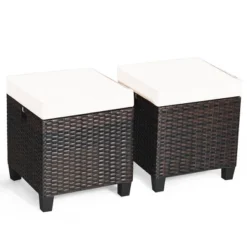 Costway 2PCS Patio Rattan Ottoman Cushioned Seat Beige -Outdoor Garden Store GUEST 91bed42b b651 48ca af5d 1d30a0af942f