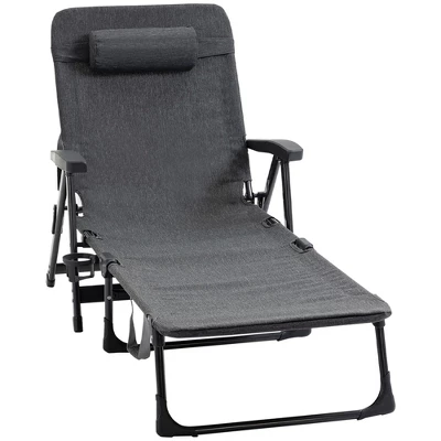 Outsunny Outdoor Folding Chaise Lounge Chair, Mesh Fabric Pool Chair With Adjustable Backrest, Pillow And Cup Holder For Poolside, Deck, Gray 3 Outsunny Outdoor Folding Chaise Lounge Chair, Mesh Fabric Pool Chair With Adjustable Backrest, Pillow And Cup Holder For Poolside, Deck, Gray - Image 3