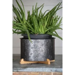 Black Galvanized Metal Planter With Wood Base - Foreside Home & Garden -Outdoor Garden Store GUEST 931687ef 3e78 4432 8f91 4314345194c6