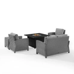Bradenton 5pc Wicker Sofa Set With Fire Table - Gray - Crosley -Outdoor Garden Store GUEST 938e0071 d190 4cad 80c7 84fc59b558c7