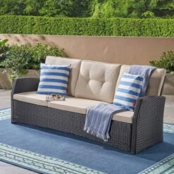 Sanger Wicker Sofa - Brown/Beige - Christopher Knight Home -Outdoor Garden Store GUEST 9396036c b12e 4e9c 9f41 0cd16e524498