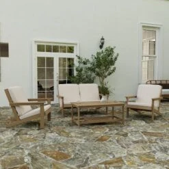 Merrick Lane All-Weather Poly Resin Wood Adirondack Style Deep Seat Patio Loveseat With Cushions -Outdoor Garden Store GUEST 94e2a8e7 c31f 4324 b522 e549bb740642