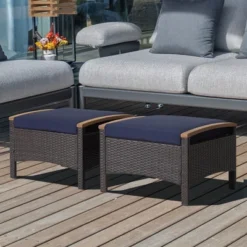 Costway Set Of 2 Patio Rattan Ottoman Footrest Cushions Wooden Handle Off WhiteBrownRedNavy -Outdoor Garden Store GUEST 95571d5c 7b3e 457b 8426 3317d743bfb2
