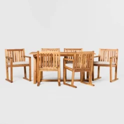 Saracina Home 7pc Modern Slatted Acacia Outdoor Dining Set With Trapezoid Legs 11 Saracina Home 7pc Modern Slatted Acacia Outdoor Dining Set With Trapezoid Legs -Outdoor Garden Store GUEST 9889baa9 16cd 49e5 96b0 15f22df1dab4