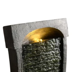 37.8" Modern Curved Indoor/Outdoor Waterfall Fountain With LED Lights - Slate - Teamson Home -Outdoor Garden Store GUEST 99152a27 8333 4424 a2d1 5663c2f5c0d6