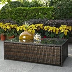 Palm Harbor Outdoor Wicker Coffee Table - Brown - Crosley
