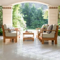 Logan Outdoor Teak Wood Lounge Chair With Sunbrella Vellum Cushion - Cambridge Casual -Outdoor Garden Store GUEST 9a38cc5a a6ce 481e a9f5 943c601ee78e