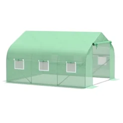 Outsunny 12' X 10' X 7' Outdoor Walk-In Tunnel Greenhouse Hot House With Roll-up Windows, Zippered Door, PE Cover, Green -Outdoor Garden Store GUEST 9a7a1db7 6a10 4f06 95a4 5887809797b6