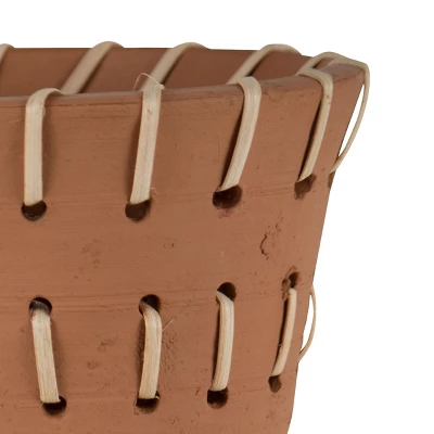 Natural Handthrown Terracotta Planter With Woven Rattan Accents - Foreside Home & Garden 1 Natural Handthrown Terracotta Planter With Woven Rattan Accents - Foreside Home & Garden