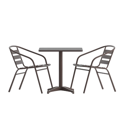 Emma And Oliver 23.5'' Square Aluminum Indoor-Outdoor Table Set With 2 Slat Back Chairs 12 Emma And Oliver 23.5'' Square Aluminum Indoor-Outdoor Table Set With 2 Slat Back Chairs - Image 12