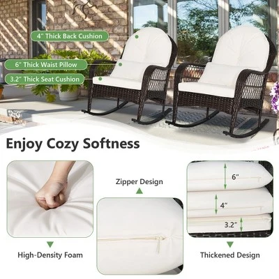 Costway 2PCS Patio Wicker Rocking Chair W/Seat Back Cushions & Lumbar Pillow Balcony 4 Costway 2PCS Patio Wicker Rocking Chair W/Seat Back Cushions & Lumbar Pillow Balcony - Image 4