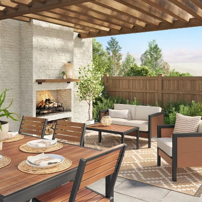 Bryant 6 Person Faux Wood Rectangle Patio Dining Table - Gray/Natural Wood - Threshold™ 1 Bryant 6 Person Faux Wood Rectangle Patio Dining Table - Gray/Natural Wood - Threshold™