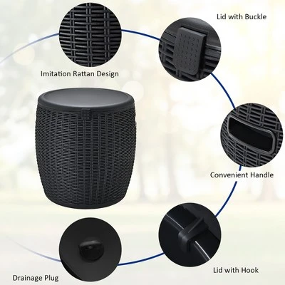 Costway 9.5 Gallon 4-in-1 Patio Rattan Cool Bar Cocktail Table Side Table BrownBlack 7 Costway 9.5 Gallon 4-in-1 Patio Rattan Cool Bar Cocktail Table Side Table BrownBlack - Image 7