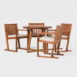Saracina Home 5pc Modern Slatted Acacia Outdoor Dining Set With Round Table -Outdoor Garden Store GUEST 9d726d02 3bf0 4f04 9439 6de7c83b7e6c