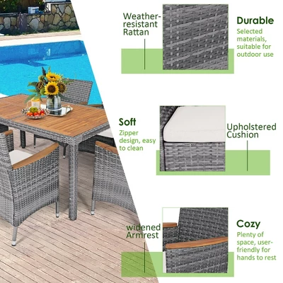 Costway 7PCS Patio Rattan Dining Set Acacia Wood Table Cushioned Chair Mix Gray 7 Costway 7PCS Patio Rattan Dining Set Acacia Wood Table Cushioned Chair Mix Gray - Image 7