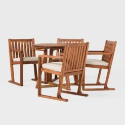 Saracina Home 5pc Modern Slatted Acacia Outdoor Dining Set With Round Table -Outdoor Garden Store GUEST 9ed234b4 a32f 4569 b4c3 c06ec5fe0cf4