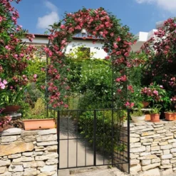 Costway Garden Arch Arbor Trellis With Gate 7.5 Ft Patio Archway Pergola For Wedding -Outdoor Garden Store GUEST 9ee8c89f 2736 4e47 8bd4 bae6ec3434ed