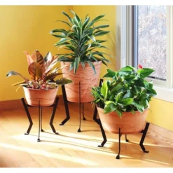 ACHLA Designs 16" Wide Small Indoor Outdoor Denise Wood Stone And Iron Planter Terra Cotta Finish -Outdoor Garden Store GUEST 9ff1dba1 b3ae 4fc5 b123 bf536478966d