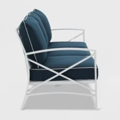 Kaplan Outdoor Metal Sofa White With Navy Cushions - Crosley -Outdoor Garden Store GUEST a0670878 c0f4 40e2 92ba c3043c53e620