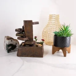 11" Resin Tiered Stone Eternity Tabletop Fountain Brown - Alpine Corporation -Outdoor Garden Store GUEST a086506d dab9 4515 8bb2 d5df469f2f1f