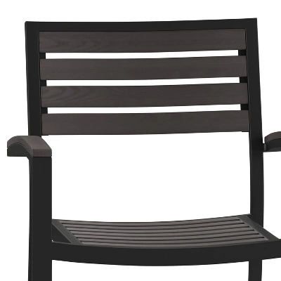 Emma And Oliver Set Of 2 Stackable All-Weather Aluminum Patio Chairs With Faux Teak Slats 7 Emma And Oliver Set Of 2 Stackable All-Weather Aluminum Patio Chairs With Faux Teak Slats - Image 7
