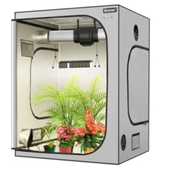 Costway 5x5 Grow Tent, 60''x60''x80'' High Reflective Mylar W/Observation Window GrayBlack -Outdoor Garden Store GUEST a0e04cf5 ba62 420a a989 0daca10e5fee