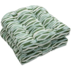Set Of 2 Outdoor/Indoor Wicker Seat Cushions Nevis Waves - Pillow Perfect -Outdoor Garden Store GUEST a10bdc03 4295 461b 92ea 55982d5a95b8