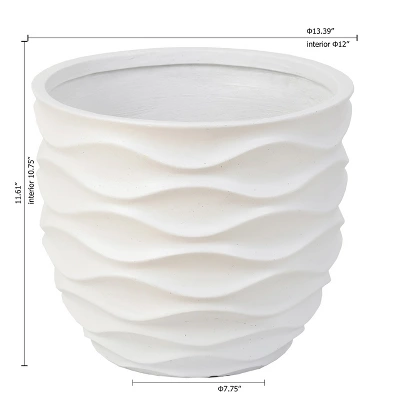 LuxenHome White MgO 11.6-Inch H Waves Round Planter 5 LuxenHome White MgO 11.6-Inch H Waves Round Planter - Image 5