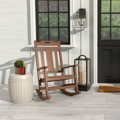 PolyTEAK Porch Rockers Collection Poly Lumber Wood Alternative All Weather Modern Outdoor Rocking Chair For Patios, Porches, And Pool Side, Brown 4 PolyTEAK Porch Rockers Collection Poly Lumber Wood Alternative All Weather Modern Outdoor Rocking Chair For Patios, Porches, And Pool Side, Brown - Image 4