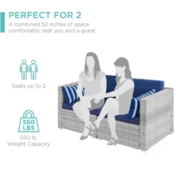 Best Choice Products 2-Person Outdoor Patio Loveseat Wicker Sofa Couch Furniture Set W/ 2 Accent Pillows - Gray/Navy -Outdoor Garden Store GUEST a23651e4 6480 426c a9c9 2783e098f819