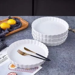 Bruntmor 10" Porcelain Ceramic Pie Pan For Baking Apple Pie, White Set Of 4 -Outdoor Garden Store GUEST a392acab 5684 4309 9502 6e44340199ce